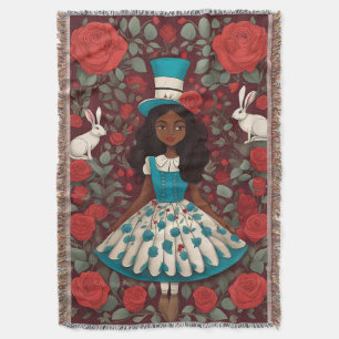 Black Alice in Wonderland Throw Blanket