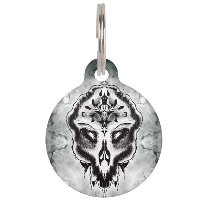 Black Alien Skull Heavy Metal Pet Tag (Front)