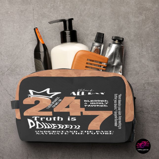 Black All Day 24/7 Slogan Graphic Dopp Kit (Prepared. Intentional. Always ready.)