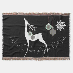 Black All is Calm All is Bright Deer Holiday Throw Blanket