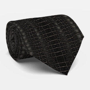 Black Alligator Crocodile Dragon Snake Leather  Tie