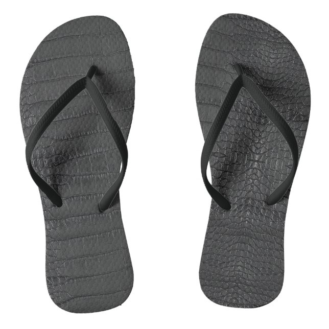Black Alligator Texture Print Flip Flops (Footbed)