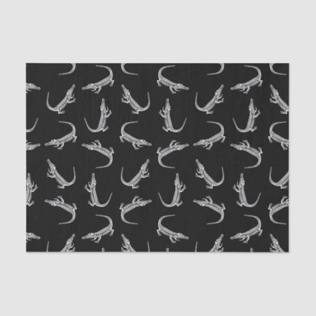 Black Alligators Print Pattern Animal Art Design Tissue Paper (Front)