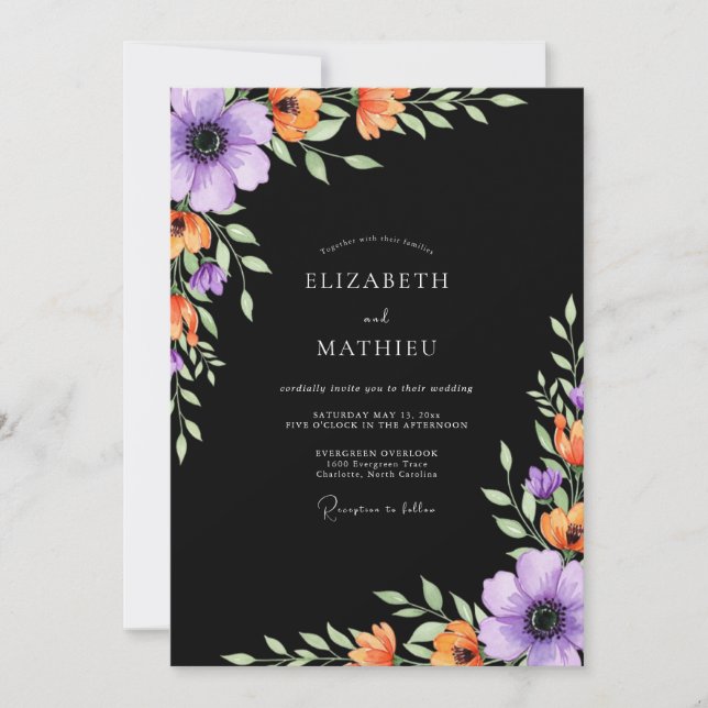 Black Alluring Autumnal Wedding Invitation (Front)