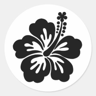 Black aloha flower classic round sticker