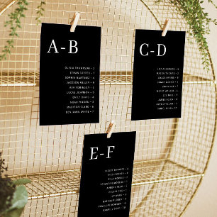 Black Alphabetical Wedding Seating Chart Card