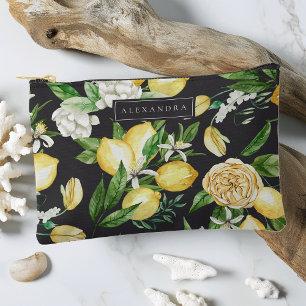 Black   Amalfi Coast Lemon Blossom Personalised Accessory Pouch