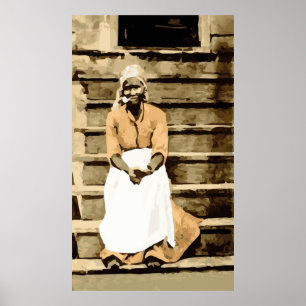 Black America Woman on Porch Vintage Postcard Poster