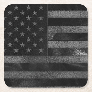 Black American Flag Square Paper Coaster