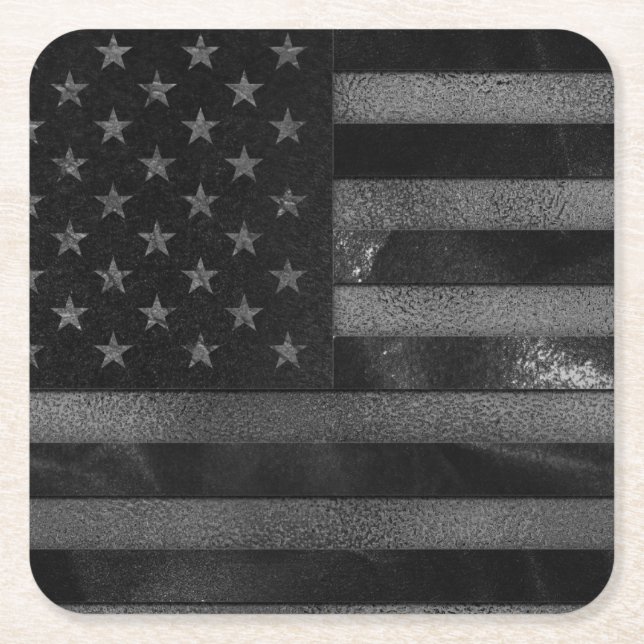 Black American Flag  Square Paper Coaster (Front)