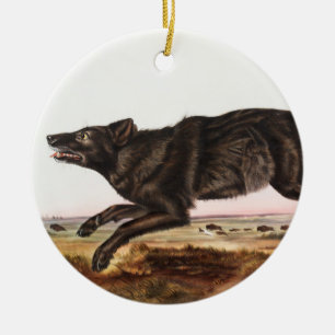 Black American Wolf (Canis lupus) Illustration Ceramic Tree Decoration