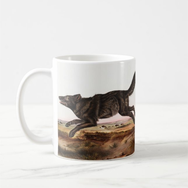 Black American Wolf (Canis lupus) Illustration Coffee Mug (Left)
