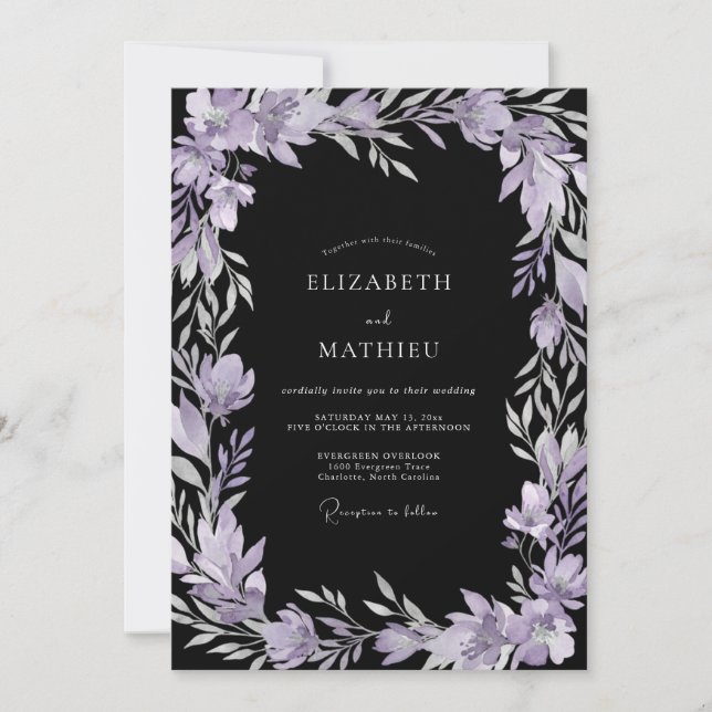 Black Amethyst Foliage Eucalyptus Wedding Invitation (Front)
