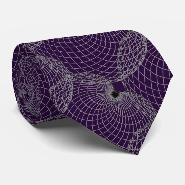 Black Amethyst Purple 220033 & Grey "Spider Web" Tie (Rolled)
