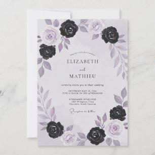 Black Amethyst Roses Wedding Invitation