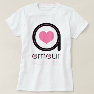 Black Amour Love, Pink Heart, Name Customised T-Shirt