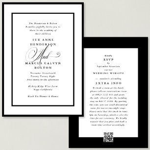 Black Ampersand all in one RSVP DETAILS Wedding Invitation