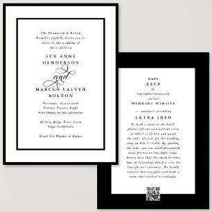 Black Ampersand all in one RSVP DETAILS Wedding Invitation