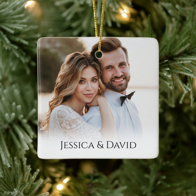 Black an White Merry and Married Holiday Accents Ceramic Ornament (Tree)