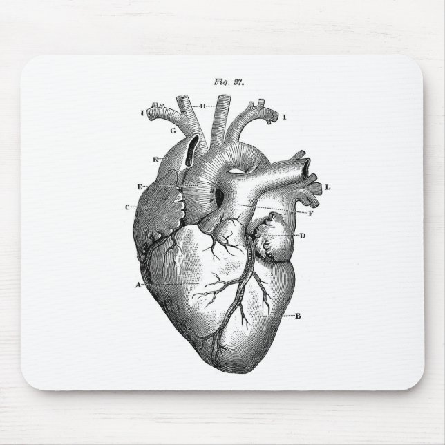 Black Anatomical Heart Mouse Mat (Front)