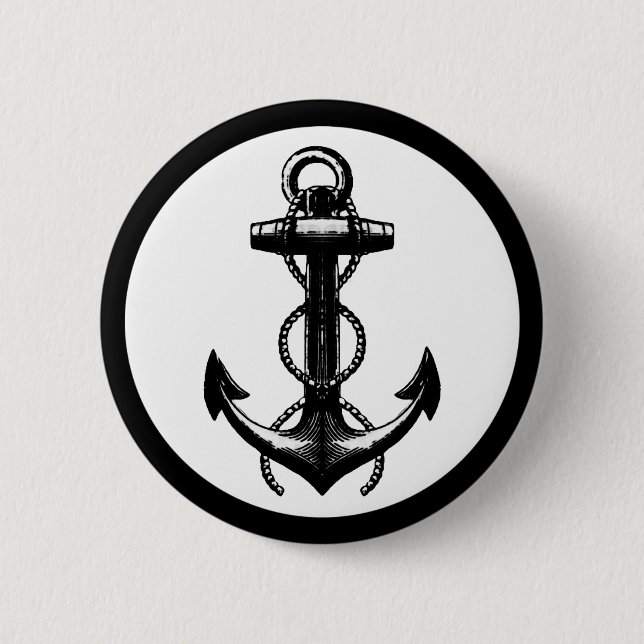 Black Anchor Double Rope 6 Cm Round Badge (Front)
