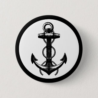 Black Anchor Double Rope 6 Cm Round Badge