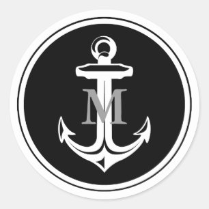 Black Anchor Monogrammed Sticker