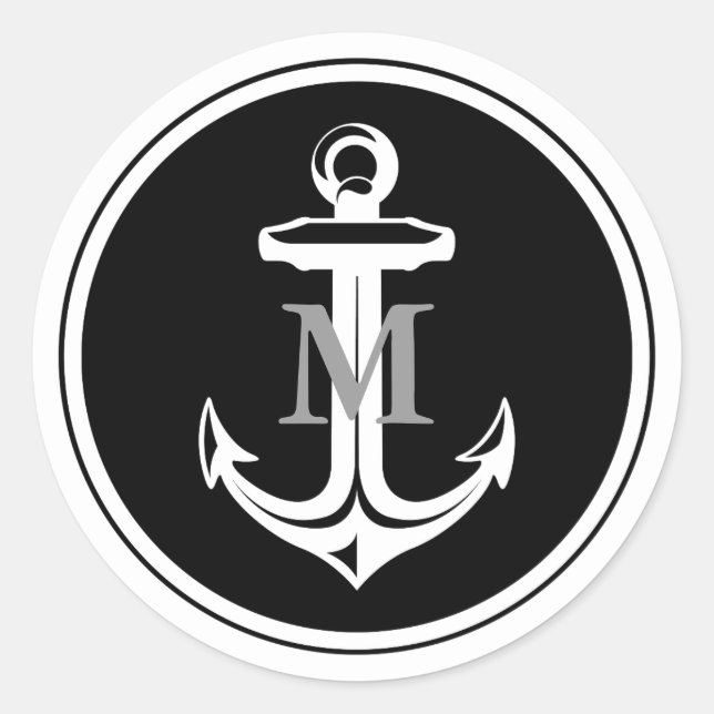 Black Anchor Monogrammed Sticker (Front)