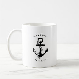 Black Anchor Nautical Personalised Mug