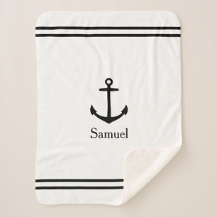 Black Anchor on White Personalised Sherpa Blanket