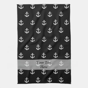 Black anchor pattern tea towel