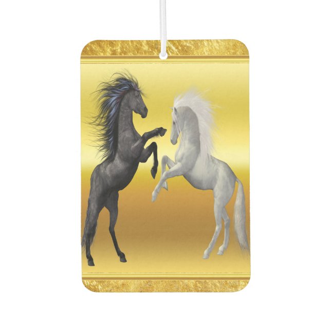 Black and a white Horse that are fighting Car Air Freshener (Front)