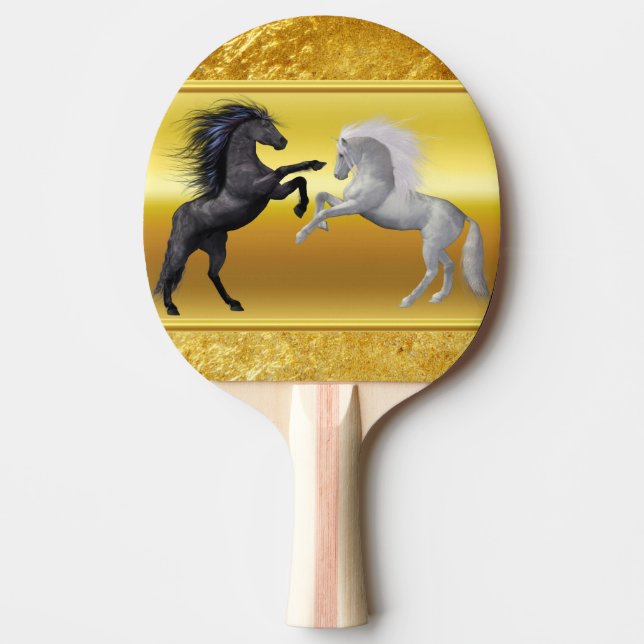 Black and a white Horse that are fighting Ping Pong Paddle (Front)