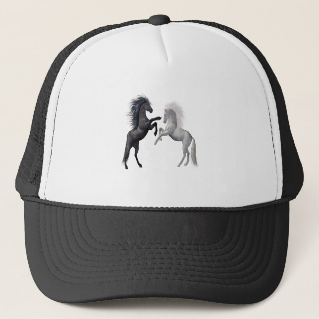 Black and a white Horse that are fighting Trucker Hat (Front)