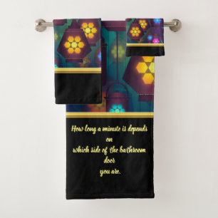 Black and abstract funny saying bath towel set