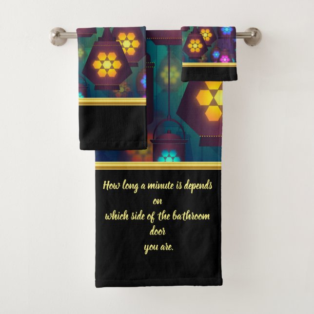 Black and abstract funny saying bath towel set (Insitu)