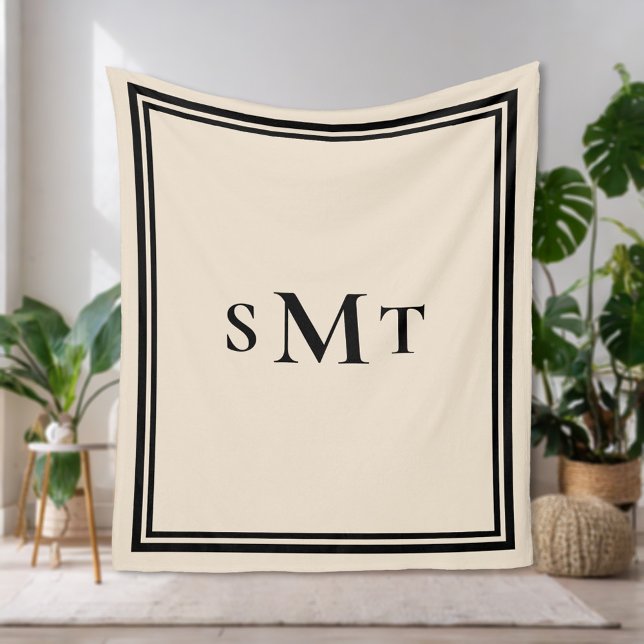 Black and Almond Three Letter Monogram Fleece Blanket (Creator Uploaded)