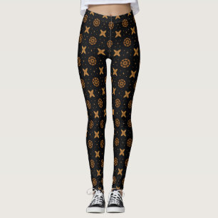 Black and Antique Gold Ornamental Geometric Patter Leggings