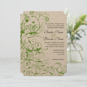 Black and Apple Green Bird Swirl Wedding Invite