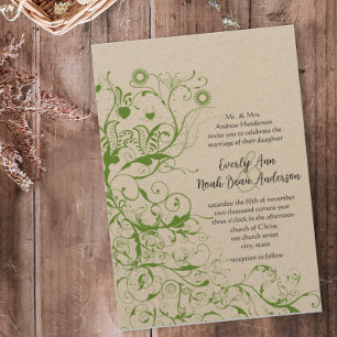 Black and Apple Green Bird Swirl Wedding Invite