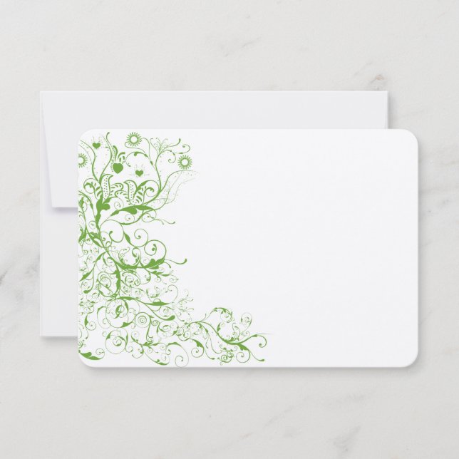 Black and Apple Green Love Bird Swirls RSVP Card (Front)