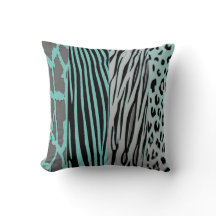 Black And Aqua Animal Printed Zebra Stripe Pillow