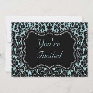 Black and Aqua Damask Invitation