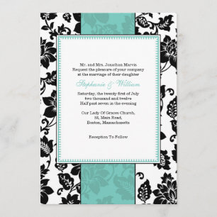 Black and Aqua Damask Wedding Invitation