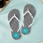 Black and Aqua Diamonds Monogrammed Flip Flops<br><div class="desc">Fun and trendy geometric pattern and monogram design. Perfect for brides,  bridesmaids,  bridal parties,  birthdays,  summer gifts,  etc.</div>
