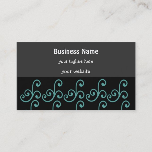 Black and Aqua Floral Swirl Business Card (Front)