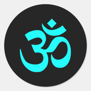 Black and Aqua Om Symbol Classic Round Sticker