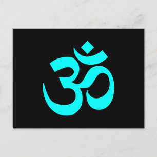 Black and Aqua Om Symbol Postcard