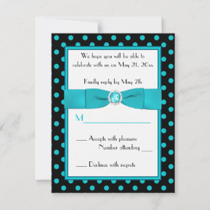 Black and Aqua Polka Dot Reply Card