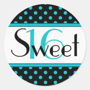 Black and Aqua Polka Dot Sweet 16 Sticker